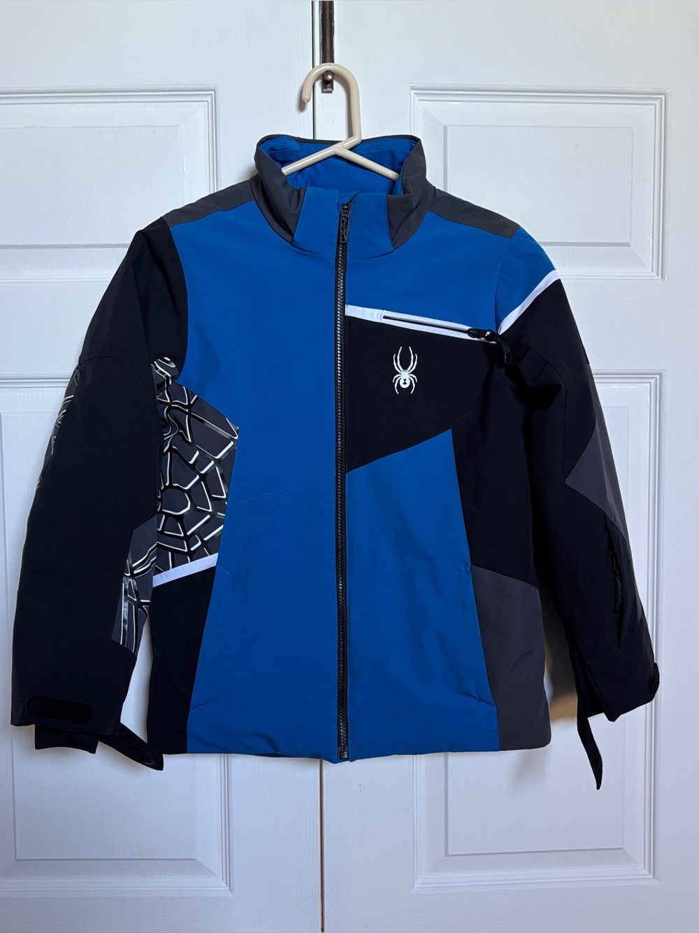 Spyder Youth Size 12 Ski Jacket Blue Black Insulated Snow Full Zip Winter
